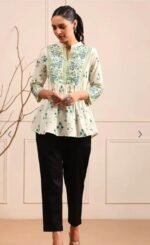 Womens Cotton Printed Anarkali Short Top Kurti - Image 2