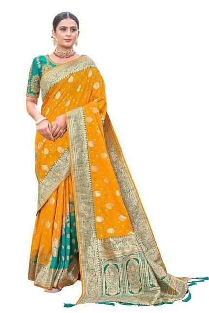 adorable woven pattern Banarasi Silk saree for women with Blouse Piece