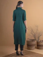 Green Woven Design Rayon Kurta - Image 4