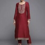 Maroon Yoke Design Silk Kurta