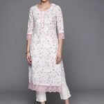 Off White Printed Cotton Straight Kurta